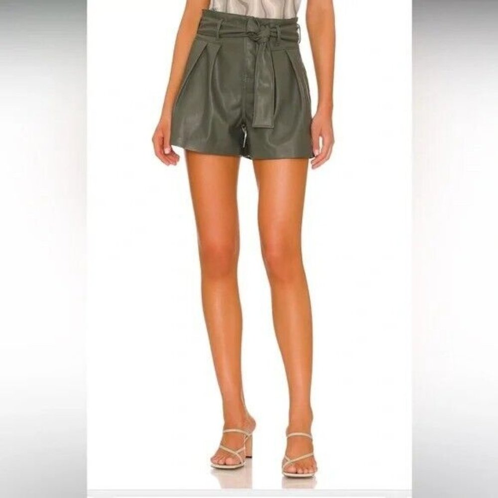 Blank NYC Faux Leather Belted Shorts High Waisted Olive Green (Size 31 / 12)